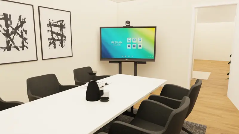 Visualisierung: Besprechungsraum mit Tisch für sechs Personen